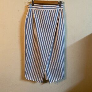 ELODIE SMALL BLUE & WHITE STRIPED OVERLAP MAXI SKIRT